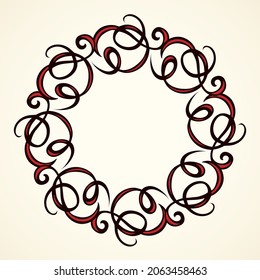 Old cute romantic book ribbon bow swirly tag swoosh element isolated on white paper card backdrop. Freehand black ink pen outline drawn curly corner sketchy in artistic rustic curlicue scrawl style