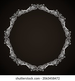 Old cute romantic book ribbon bow swirly tag swoosh element isolated on dark black board backdrop. Freehand white chalk linear outline drawn curly logo sketchy in artistic rustic curlicue scrawl style