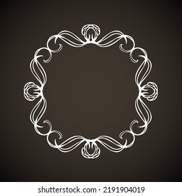 Old cute romantic book ribbon bow swirly tag swoosh element isolated on dark black board backdrop. Freehand white chalk outline drawn curly logo sketchy in artistic rustic curlicue scrawl style