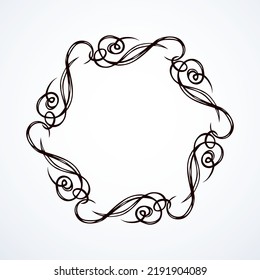 Old cute romantic book ribbon bow swirly tag swoosh element isolated on white paper card backdrop. Freehand black ink pen outline drawn curly corner sketchy in artistic rustic curlicue scrawl style