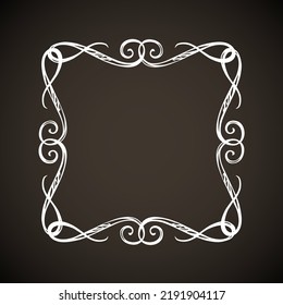 Old cute romantic book ribbon bow swirly tag swoosh element isolated on dark black board backdrop. Freehand white chalk outline drawn curly logo sketchy in artistic rustic curlicue scrawl style