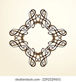 Old cute romantic book ribbon bow swirly tag swoosh element isolated on white paper card backdrop. Freehand black ink pen outline drawn curly corner sketchy in artistic rustic curlicue scrawl style