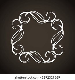 Old cute romantic book ribbon bow swirly tag swoosh element isolated dark black board backdrop. Freehand white chalk outline drawn curly logo elegant wed invite artistic rustic curlicue scrawl style