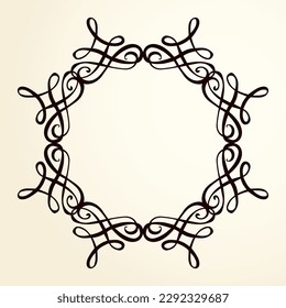 Old cute romantic book ribbon bow swirly tag swoosh element isolated on white paper card backdrop. Freehand black ink pen outline drawn curly corner sketchy in artistic rustic curlicue scrawl style