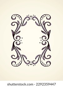 Old cute romantic book ribbon bow swirly tag swoosh element isolated on white paper card backdrop. Freehand black ink pen outline drawn curly corner sketchy in artistic rustic curlicue scrawl style