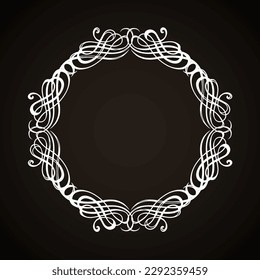 Old cute romantic book ribbon bow swirly tag swoosh element isolated dark black board backdrop. Freehand white chalk outline drawn curly logo elegant wed invite artistic rustic curlicue scrawl style