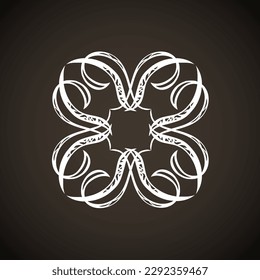 Old cute romantic book ribbon bow swirly tag swoosh element set isolate dark black board  backdrop. Freehand white chalk outline drawn curly logo elegant wed invit artistic rustic curlicu scrawl style