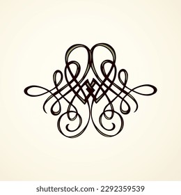 Old cute romantic book ribbon bow swirly tag swoosh element set isolated white paper card backdrop. Freehand black ink pen outline drawn elegant frame curly logo artistic rustic curlicue scrawl style