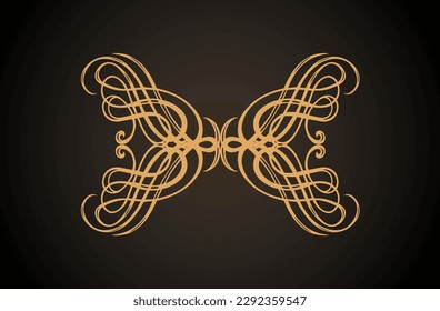 Old cute romantic book ribbon bow swirly tag swoosh element set isolate dark black board  backdrop. Freehand white chalk outline drawn curly logo elegant wed invit artistic rustic curlicu scrawl style