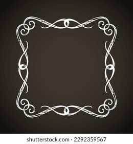 Old cute romantic book ribbon bow swirly tag swoosh element isolated dark black board backdrop. Freehand white chalk outline drawn curly logo elegant wed invite artistic rustic curlicue scrawl style