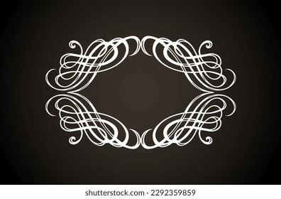 Old cute romantic book ribbon bow swirly tag swoosh element isolated dark black board backdrop. Freehand white chalk outline drawn curly logo elegant wed invite artistic rustic curlicue scrawl style
