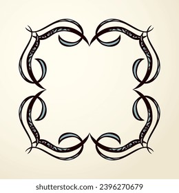 Old cute romantic book ribbon bow swirly tag swoosh element isolated on white paper card backdrop. Freehand black ink pen outline drawn curly corner sketchy in artistic rustic curlicue scrawl style