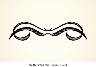 Old cute romantic book ribbon bow swirly tag swoosh element set isolated on white paper card backdrop. Freehand black ink pen outline drawn curly logo sketchy in artistic rustic curlicue scrawl style