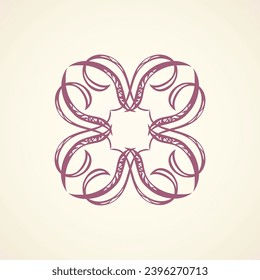 Old cute romantic book ribbon bow swirly tag swoosh element isolated on white paper card backdrop. Freehand black ink pen outline drawn curly corner sketchy in artistic rustic curlicue scrawl style
