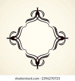 Old cute romantic book ribbon bow swirly tag swoosh element isolated on white paper card backdrop. Freehand black ink pen outline drawn curly corner sketchy in artistic rustic curlicue scrawl style