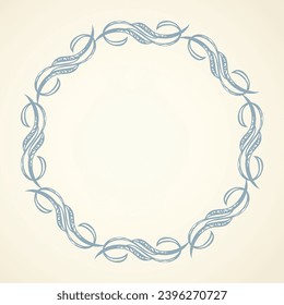 Old cute romantic book ribbon bow swirly tag swoosh element isolated on white paper card backdrop. Freehand black ink pen outline drawn curly corner sketchy in artistic rustic curlicue scrawl style