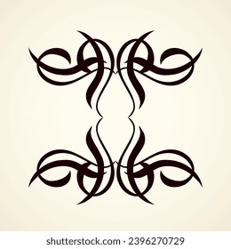 Old cute romantic book ribbon bow swirly tag swoosh element isolated on white paper card backdrop. Freehand black ink pen outline drawn curly corner sketchy in artistic rustic curlicue scrawl style