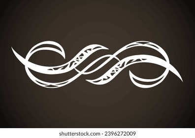 Old cute romantic book ribbon bow swirly tag swoosh element isolated on dark black board backdrop. Freehand white chalk outline drawn curly logo icon sign circle artistic rustic curlicue scrawl style