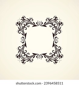 Old cute romantic book ribbon bow swirly tag swoosh element isolated on white paper card backdrop. Freehand black ink pen outline drawn curly corner sketchy in artistic rustic curlicue scrawl style
