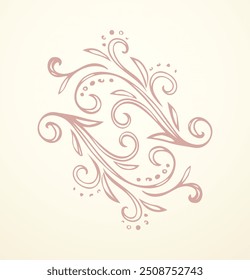 Old cute romantic book ribbon bow swirly tag swoosh element isolated on white paper card backdrop. Freehand black ink pen outline drawn curly corner sketchy in artistic rustic curlicue scrawl style