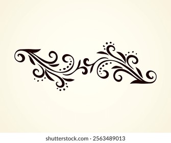 Old cute romantic book ribbon bow swirly tag swoosh element isolated on white paper card backdrop. Freehand black ink pen outline drawn curly corner sketchy in artistic rustic curlicue scrawl style