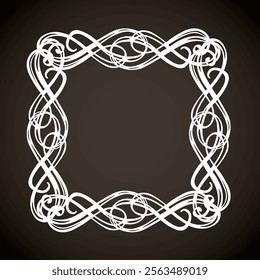 Old cute romantic book ribbon bow swirly tag swoosh element isolated on white paper card backdrop. Freehand black ink pen outline drawn curly corner sketchy in artistic rustic curlicue scrawl style