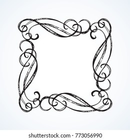 Old cute romantic book ribbon bow swirly tag swoosh element isolated on white paper card backdrop. Freehand black ink pen outline drawn curly corner sketchy in artistic rustic curlicue scrawl style