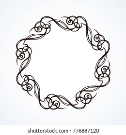 Old cute romantic book ribbon bow swirly tag swoosh element isolated on white paper card backdrop. Freehand black ink pen outline drawn curly corner sketchy in artistic rustic curlicue scrawl style