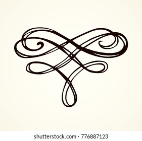 Old cute romantic book ribbon bow swirly tag swoosh element set isolated on white paper card backdrop. Freehand black ink pen outline drawn curly logo sketchy in artistic rustic curlicue scrawl style