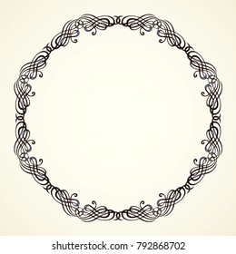 Old cute romantic book ribbon bow swirly tag swoosh element isolated on white paper card backdrop. Freehand black ink pen outline drawn curly corner sketchy in artistic rustic curlicue scrawl style