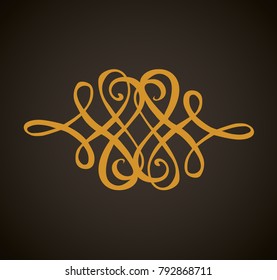 Old cute romantic book ribbon bow swirly tag swoosh element set isolated on dark black board  backdrop. Freehand white chalk outline drawn curly logo sketchy in artistic rustic curlicue scrawl style
