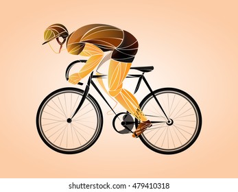 old cyclist, stylized athlete brown