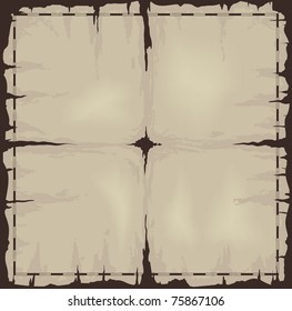 Old damaged dark sheet of paper or map. Vector illustration isolated over dark background.