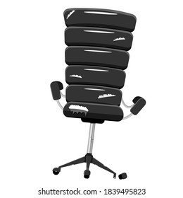 Old, Damaged, Large Black Office Chair. Design Of Broken Upholstered Furniture. Vector Illustration For Restoration, Repair, Websites And Advertising.