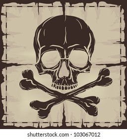 Old damaged map with Skull and Crossbones. Vector illustration.