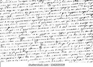 Old damaged unreadable letter. Monochrome vintage background of ink-written illegible manuscript. Overlay template. Vector illustration