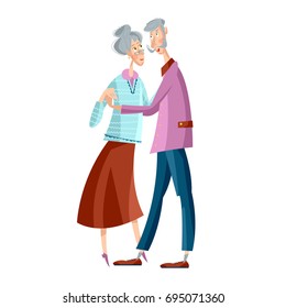 Old dancing couple. Grandparents Day. Vector illustration