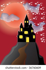 old dark castle vector illustration