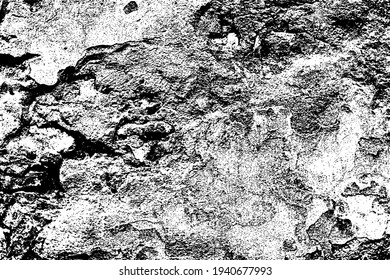 Old dark dirty crumbling grungy wall of ancient facade. Uneven messy pitted rot surface of fissured decor. Chipped daub of crannied retro fortress. Rusty grime decayed rustic dusty block for 3D design