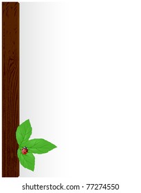 Old dark plaque placed on it with green leaves and a ladybug
