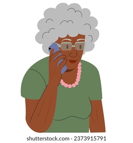 An old dark-skinned woman, a grandmother calls her grandchildren, children