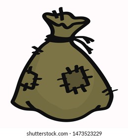 Old darned bag on a white background. Vector illustration.
