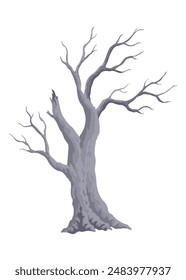 Old dead tree. Hand draw leafless trunk. Winter or autumn season plants icon, dry naked branch silhouette. Nature ecology problems concept. Isolated vector illustration