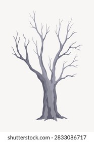 Old dead tree. Hand draw leafless trunk. Winter or autumn season plants icon, dry naked branch silhouette. Nature ecology problems concept. Isolated vector illustration
