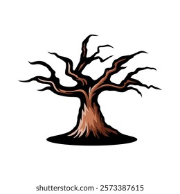 old dead tree isolated colored drawing line art style sketch classic vintage design illustration