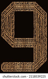 Old decorative number on black background.Ancient art font.