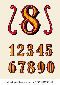 Old decorative numbers vector set. Wild west style numbers on the grange background for invitations, posters, greeting card