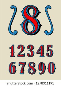 Old decorative numbers vector set. Wild west style numbers on the grange background for invitations, posters, greeting card