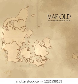 Old denmark map with vintage paper texture vector format. vector eps10