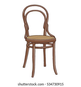  A old design chair made of bended wood - line drawing, isolated, colored, icon